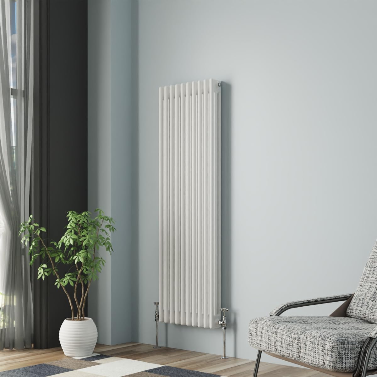 Nrg White 1500 X 470 Mm Gloss Column Radiators Vertical Central Heating Cast Iron Rads For Bathroom Living Room And Kitchen