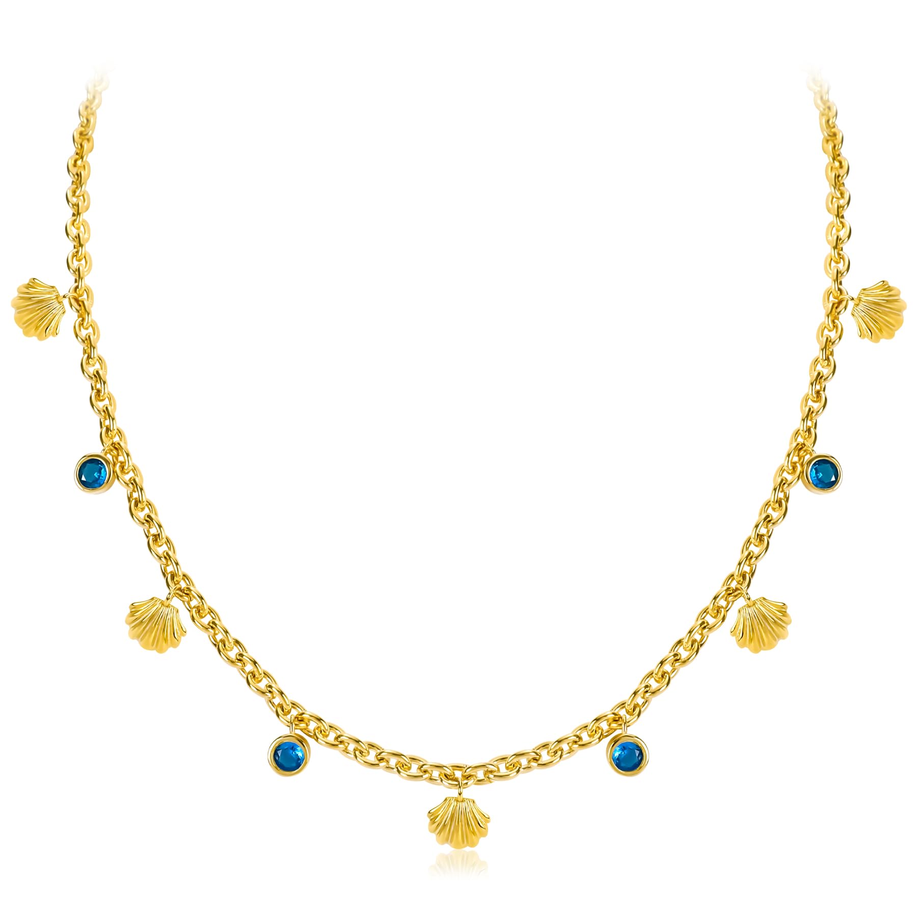 Gold Charm Necklace for Women 14K Gold Plated Dainty Round Cubic Zirconia Charm Choker Necklace Cute Star Love Heart Shell Daisy Cross Pendant