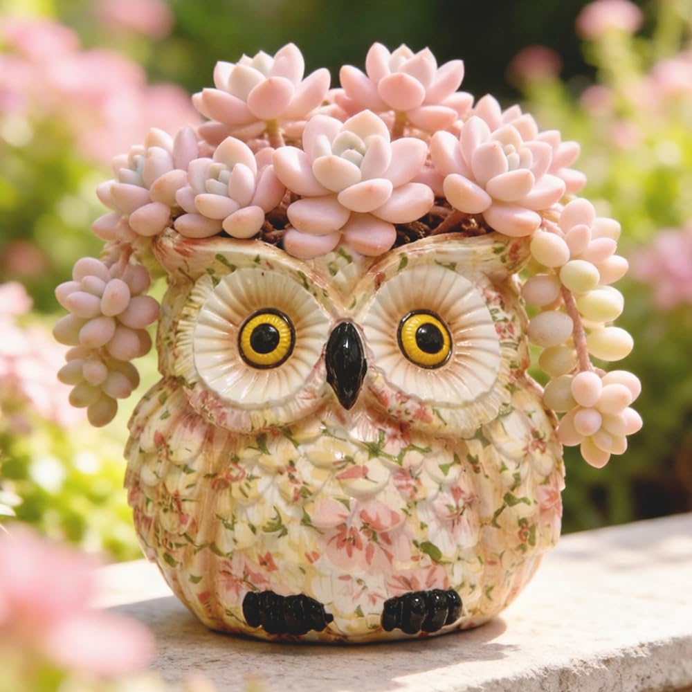 LovTocTic Pink Owl Planter