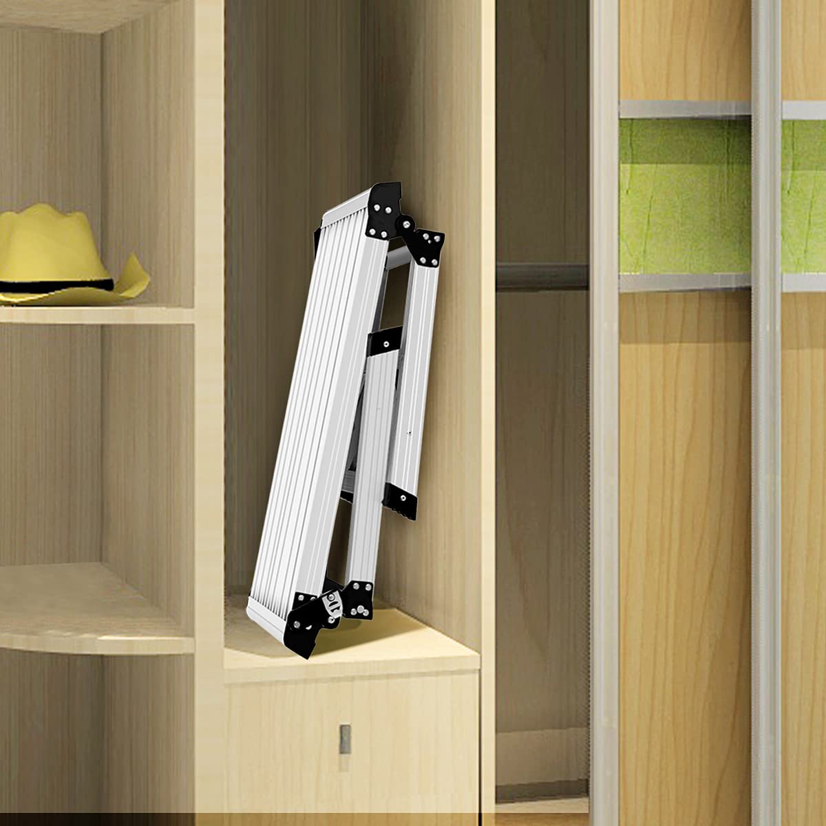 GOPLUS Escalera Plegable de Aluminio con Plataforma de Trabajo