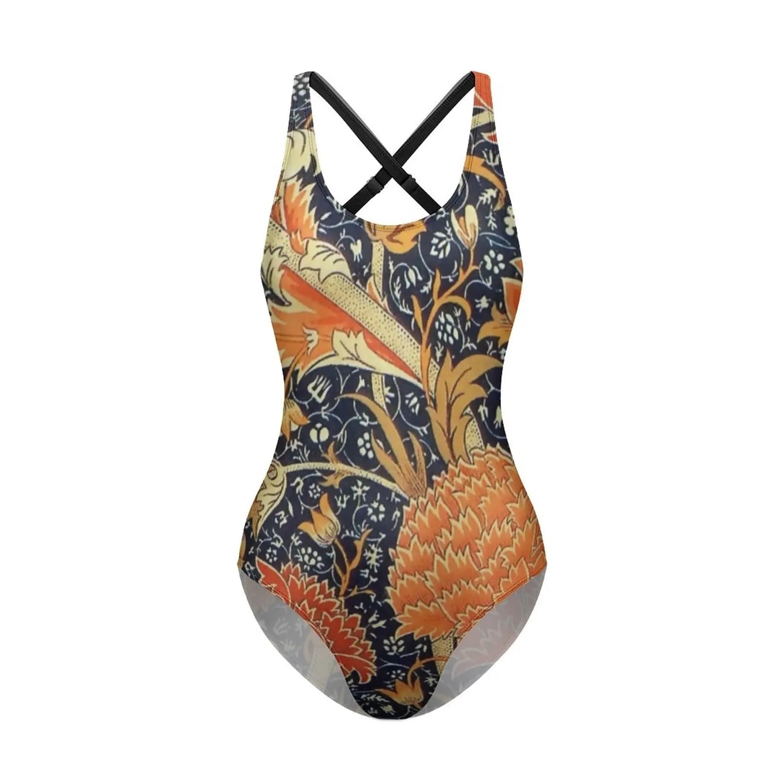 Vintage kwiatowy nadruk jednoczęściowy strój kąpielowy jednoczęściowy strój kąpielowy Push Up Sport Monokini Cross Back stroje kąpielowe damskie stroje plażowe, Żółty, L