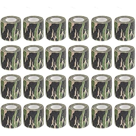 24 Roll Camo Tape, for Hunting Outdoor Rifle Shotgun Sport Military Camping, 2'' x 177'' Camouflage Self-Adhesive Wrap Bandage, for Sports an Elastic Bandage (Jungle Camouflage-24PCS) Cover