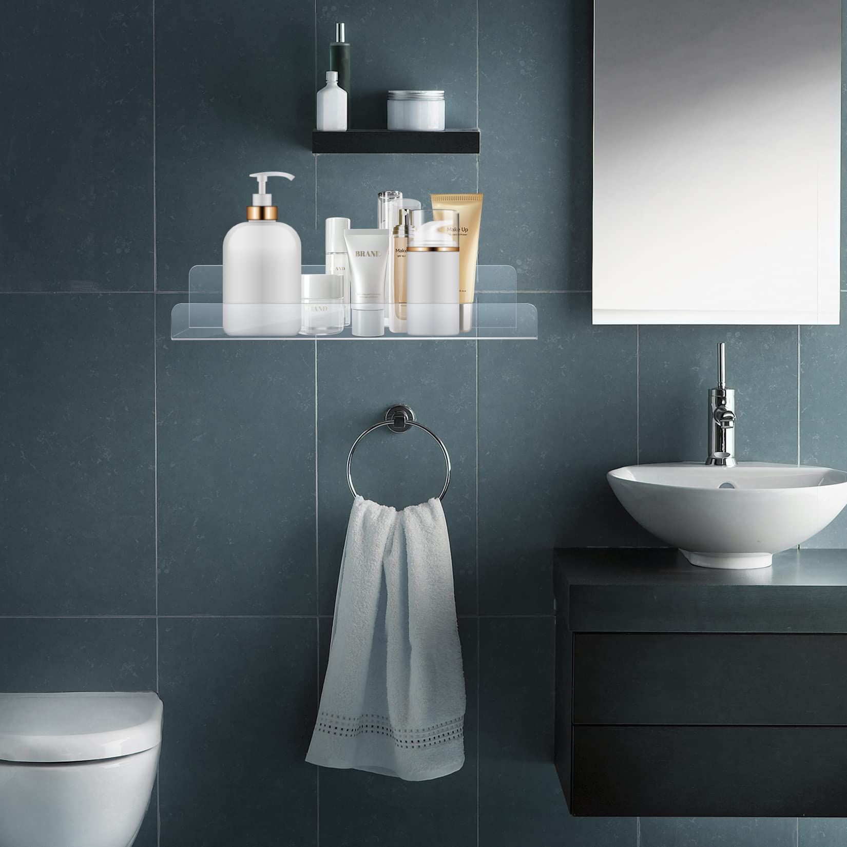 Confezione da 3 mensole da parete in acrilico, 38 cm, per camera da letto, bagno, soggiorno, cucina, arredamento (trasparente) | Leroy Merlin