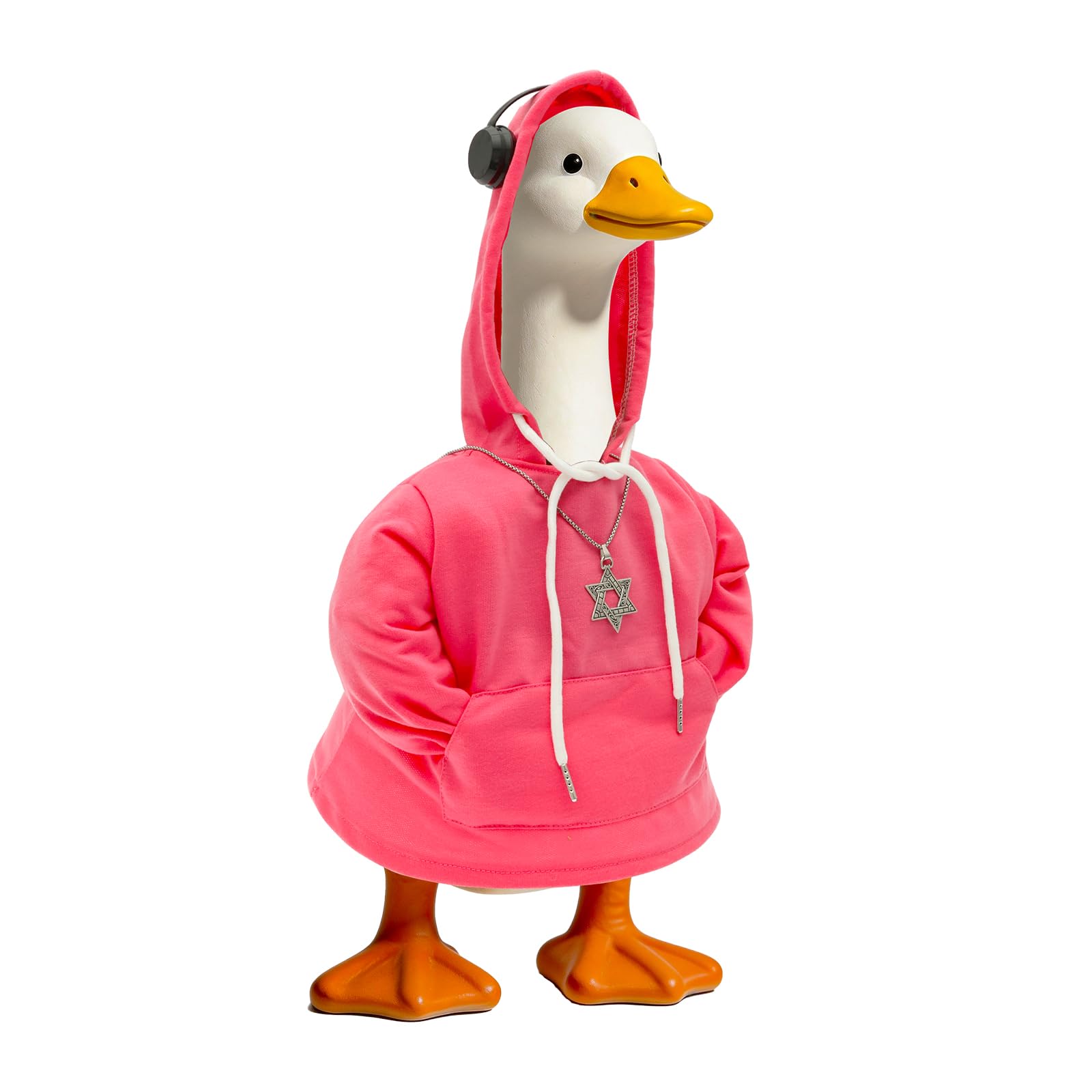 Kuanght 3PCS Porch Goose Outfits, 23 Inch Spring Goose Statue Clothes with Hoodie, Headphone and Necklace, Reusable Geese Dress Garment for Garden, Lawn, Patio and Yard Decoration(Pink)