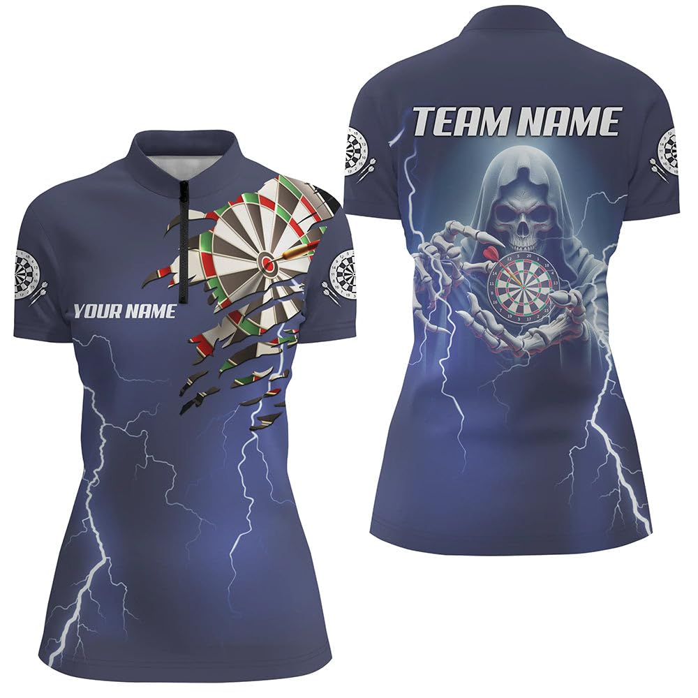 Individuelles Skelett-Darts Thunder Lightning Blau 3D-gedrucktes Herren & Damen Polo & Quarter-Zip Shirt Darts-Trikot T1471