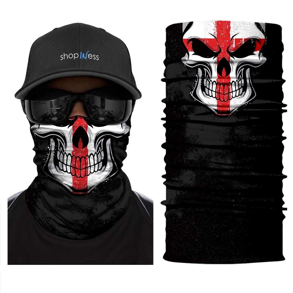 ShopINess Unisex Tube Scarf Adult Multifunctional Headband Bandana Skull Neck Gaiter for Motorbike Sport Parties Halloween and Carnival Outdoor Activities - Skull (England)