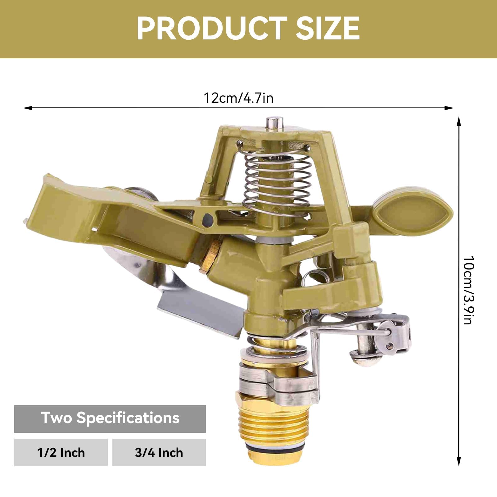 Irrigatore a Impatto in Ottone da 1/2 Pollice, 1 Pezzi Irrigatore a Spruzzo in Lega di Zinco Regolabile a 360° Testa Dell'irrigatore Per Carichi Pesanti con Ugelli Ruota L'irrigatore(1/2 pollice)