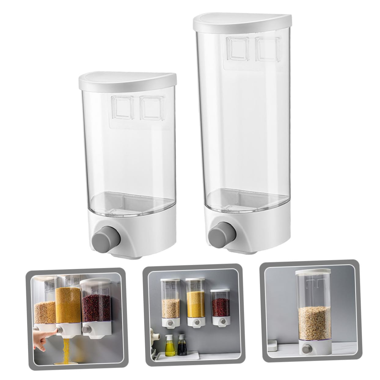 Gatuida Tarro de Almacenamiento de Granos 2piezas Abs 1, 5l y 1l | Montaje en Pared, Cierre Hermético y Acceso Fácil, Organización de Despensa, Formato para Harina, Cereales y Arroz