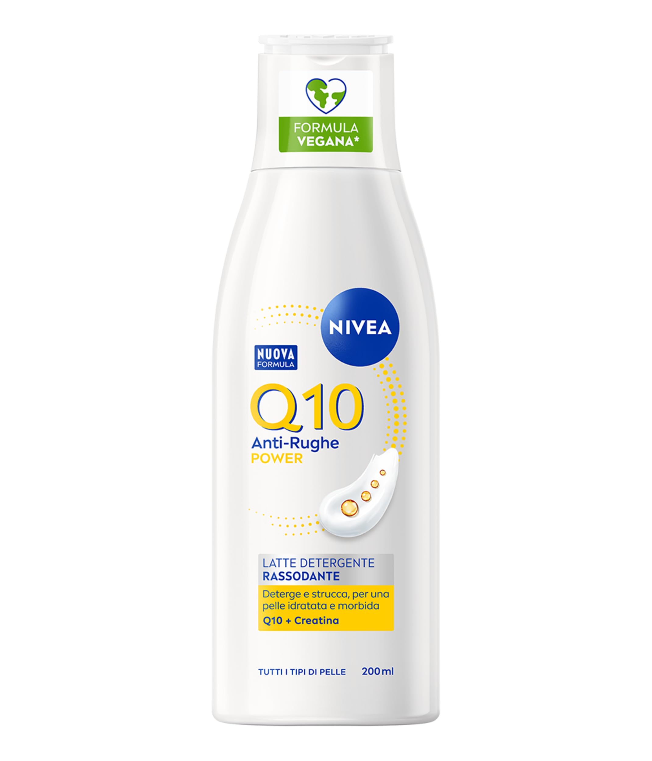 NIVEA Q10 Latte Detergente Rassodante 200 ml, Detergente viso idratante e antirughe, Cleanser struccante con Coenzima Q10 e Creatina, Rimuove mascara waterproof, Skincare per tutti i tipi di pelle