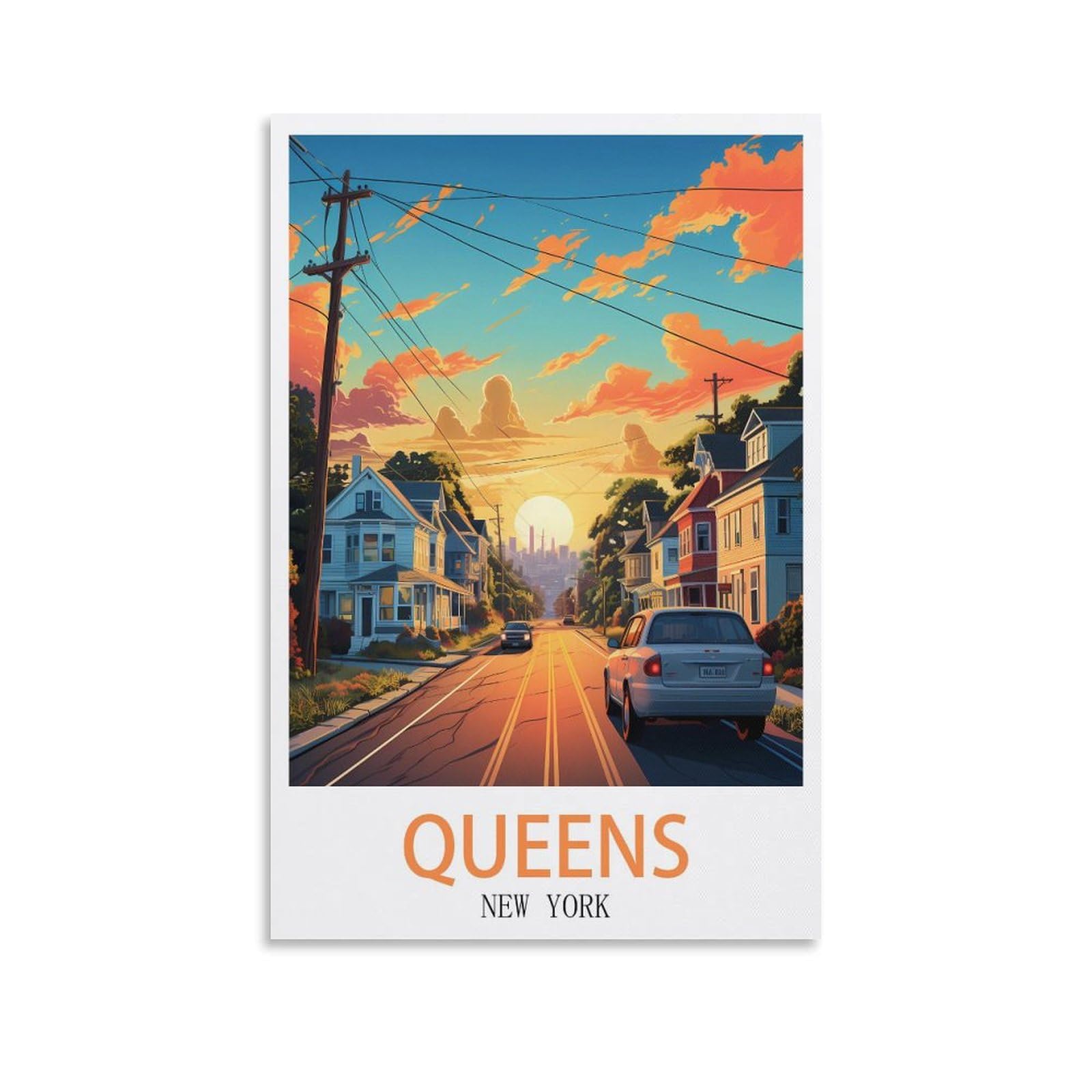 Amazon.com: LNHZGNJN Queens New York Vintage Travel Poster