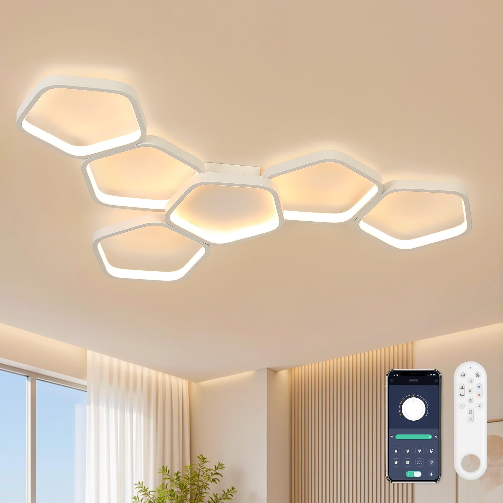 OTREN Plafoniera LED Soffitto Dimmerabile con Telecomando 88cm 58W | Lampadario Moderno con Luce Notturna, Timer e Funzione per Camera da Letto, Soggiorno, Cucina