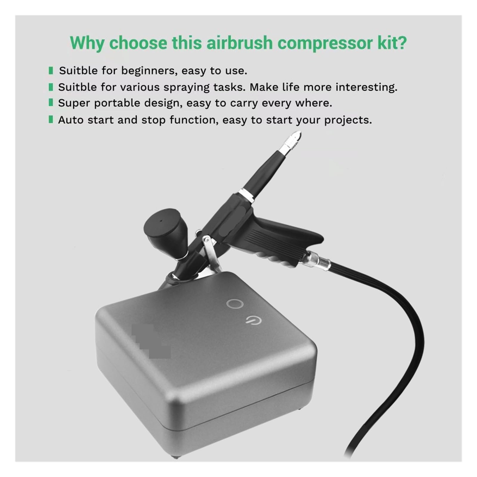 Trigger Air Control GunSide Feed Airbrush mit Auto Stop Kompressor Kit for Auto/Bodypainting Kuchen Mühelose Präzision Gleichmäßiger Sprühstrahl(NCT-24GYW116B S1)
