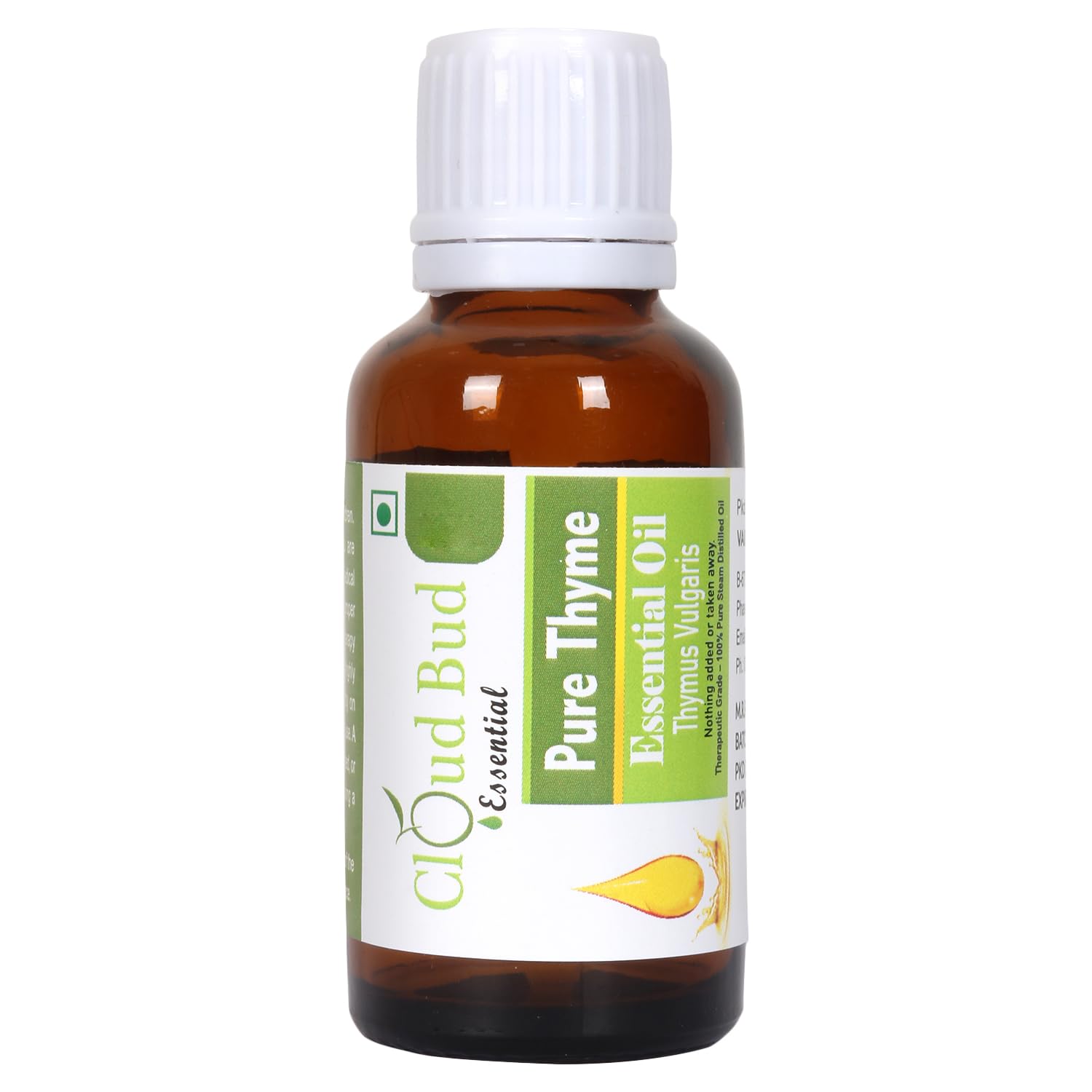 Cloud Bud Pure Thyme Essential Oil 10ml 0.338oz Thymus Vulgaris 100% Pure and Natural Steam Distilled