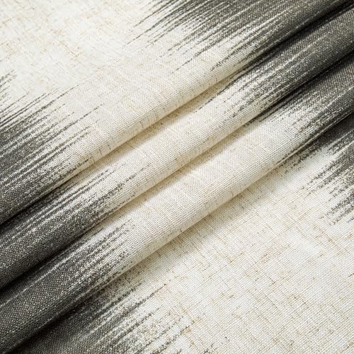 Image of MYSKY HOME Bedroom Curtains Linen Textured Sheer Panels, Curtains 63 Inch Length Light Filtering Lines Back Tab Semi Sheer Window Treatment Farmhouse Style Drapes for Bedroom, 50 inchx63 inch, Khaki, 2 PCs