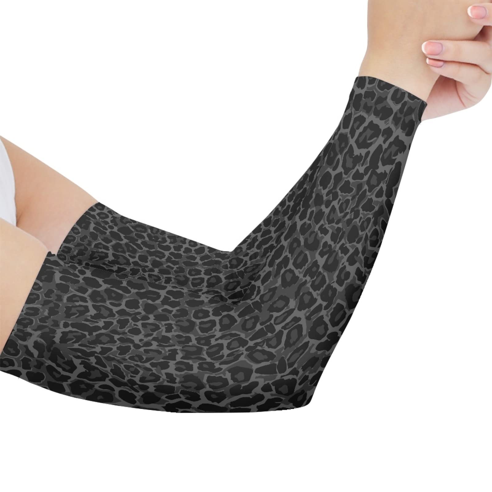 CLOHOMIN Black Leopard Print Arm Sleeves Breathable Arm Warmer Sleeves Compression Sleeve for Basketball Golf Football Volleyball Sun Protection Comfort Safety Protective Sleeves