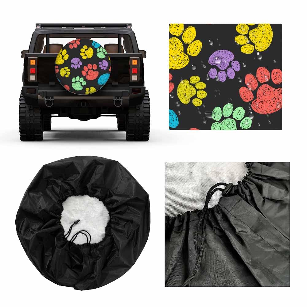 Fundas de neumáticos coloridas con estampado de patas para remolques, perros, cachorros, dibujos animados, estilo garabato, cubierta de neumático de repuesto para caravana, resistente a la