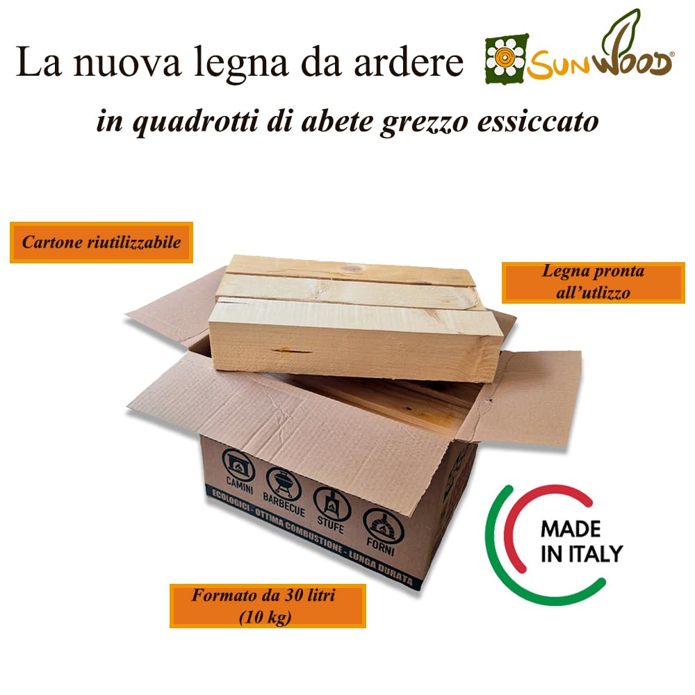 Legna da Ardere su Bancale per camino in Abete da 38 cm, 18 Cartoni da 30 litri, circa 180 kg, pronta all'uso, Made in Italy
