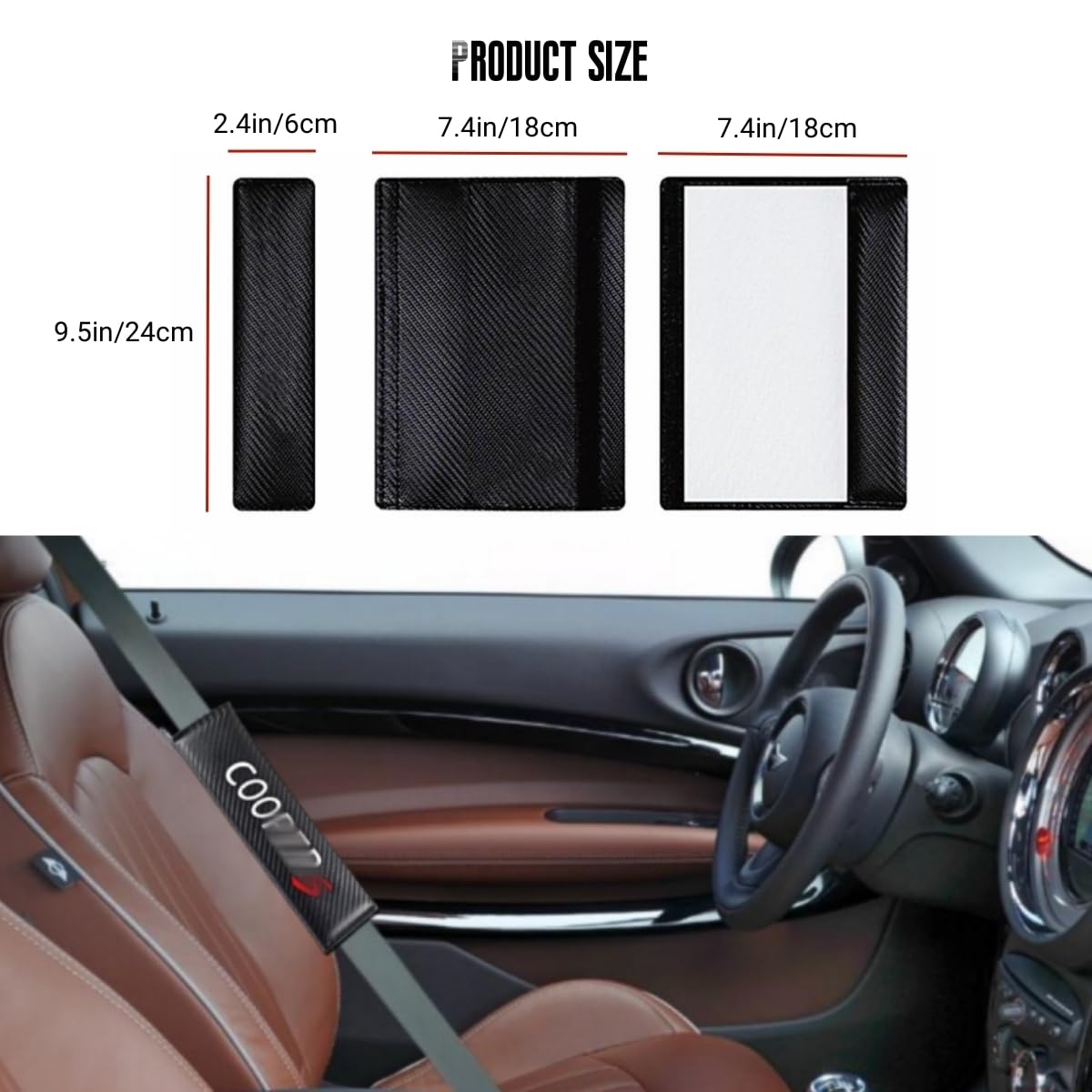 2 Fundas de cinturón de Seguridad con Textura de Fibra de Carbono compatibles con Almohadillas de Hombro para cinturón de Seguridad Cooper, Suaves y cómodas