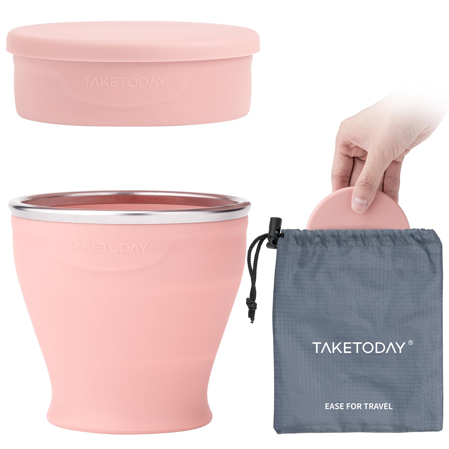 TakeToday Collapsible Cup 8 oz, Foldable with Lid for Travel, Peach