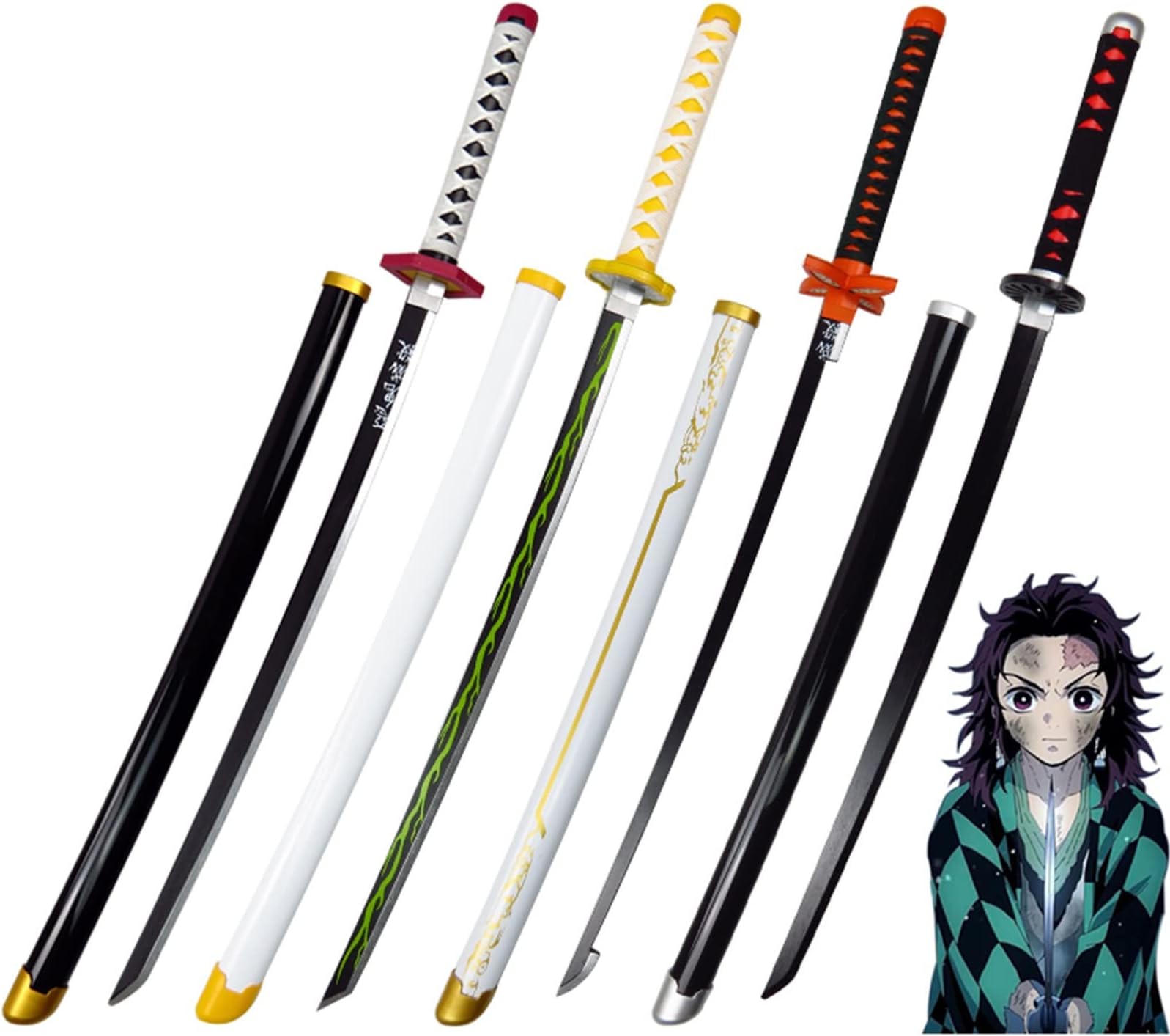 YOGZHRR Slayer Wooden Sword Agatsuma Zenitsu Cosplay Anime Katana with Sheath, Bokken for Anime Lovers/U/76Cm