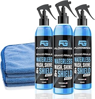 Flowgenix™ Waterless Car Wash Spray - Grand Finale - Motorcycle Cleaner & Car Wax Spray Polish (8 oz) - Ceramic Coating - Incl. 2 Microfiber Towels - Quick Detailer Spray (3-Pack)