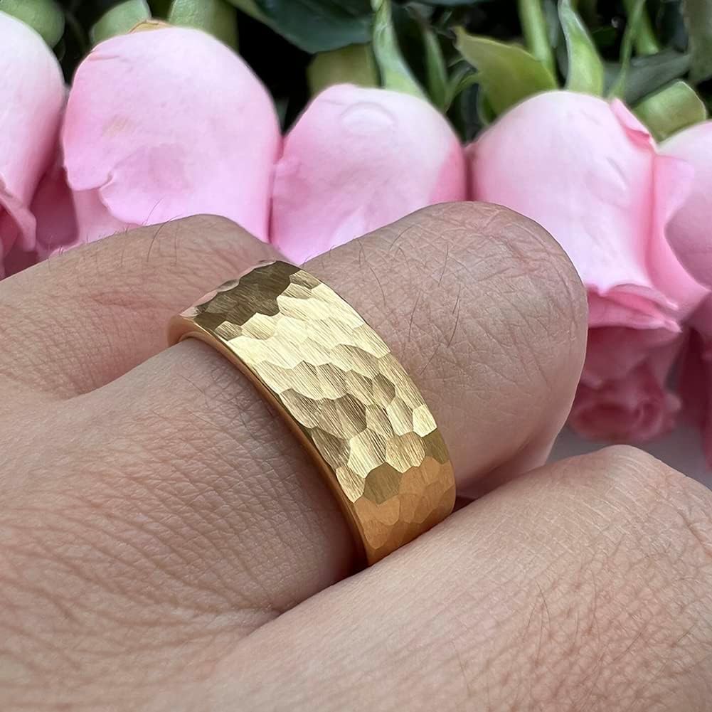 6mm 8mm Silver/Black/Gunmetal/Gold/Rose Gold Hammered Tungsten Rings for Men Women Couple Fashion Jewelry Engagement Wedding Bands Matte Finish Comfort Fit - Image 5