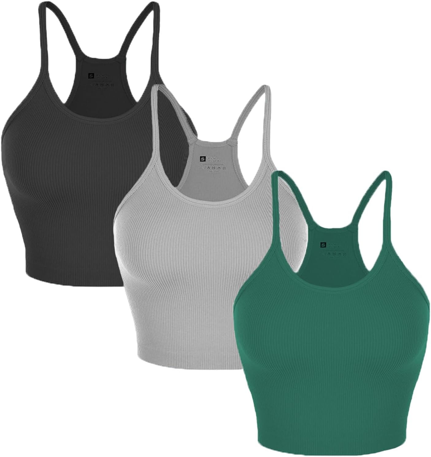Nicytore 3-Pack Women’s Seamless Crop Top Ribbed Camisole No Padding Racerback Tank Tops