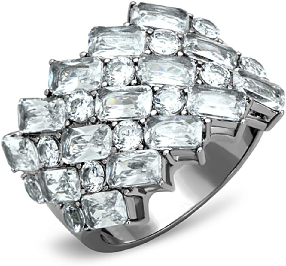 Marimor Jewelry Stunning Silver Stainless Steel Wide Band Zirconia Fashion Ring Women's Size 5-10