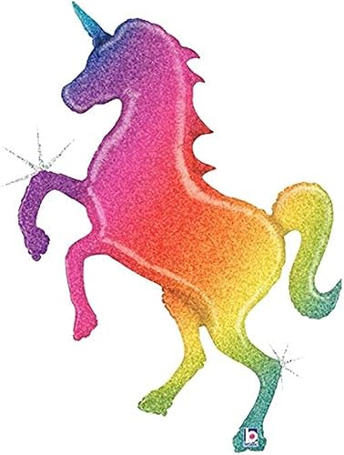 Globo Mylar con forma de unicornio arcoíris con purpurina de 54 pulgadas
