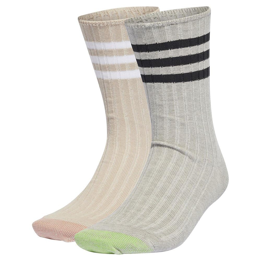 adidas Unisex Comfort Socks 2 Pairs, Medium Grey Heather/Wonder Beige/Black/White, 4.5-6