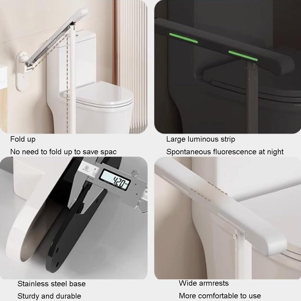 Asta di supporto per WC con design ribaltabile e pieghevole, aiuto per la sicurezza del bagno per anziani e assistenza alla mobilità