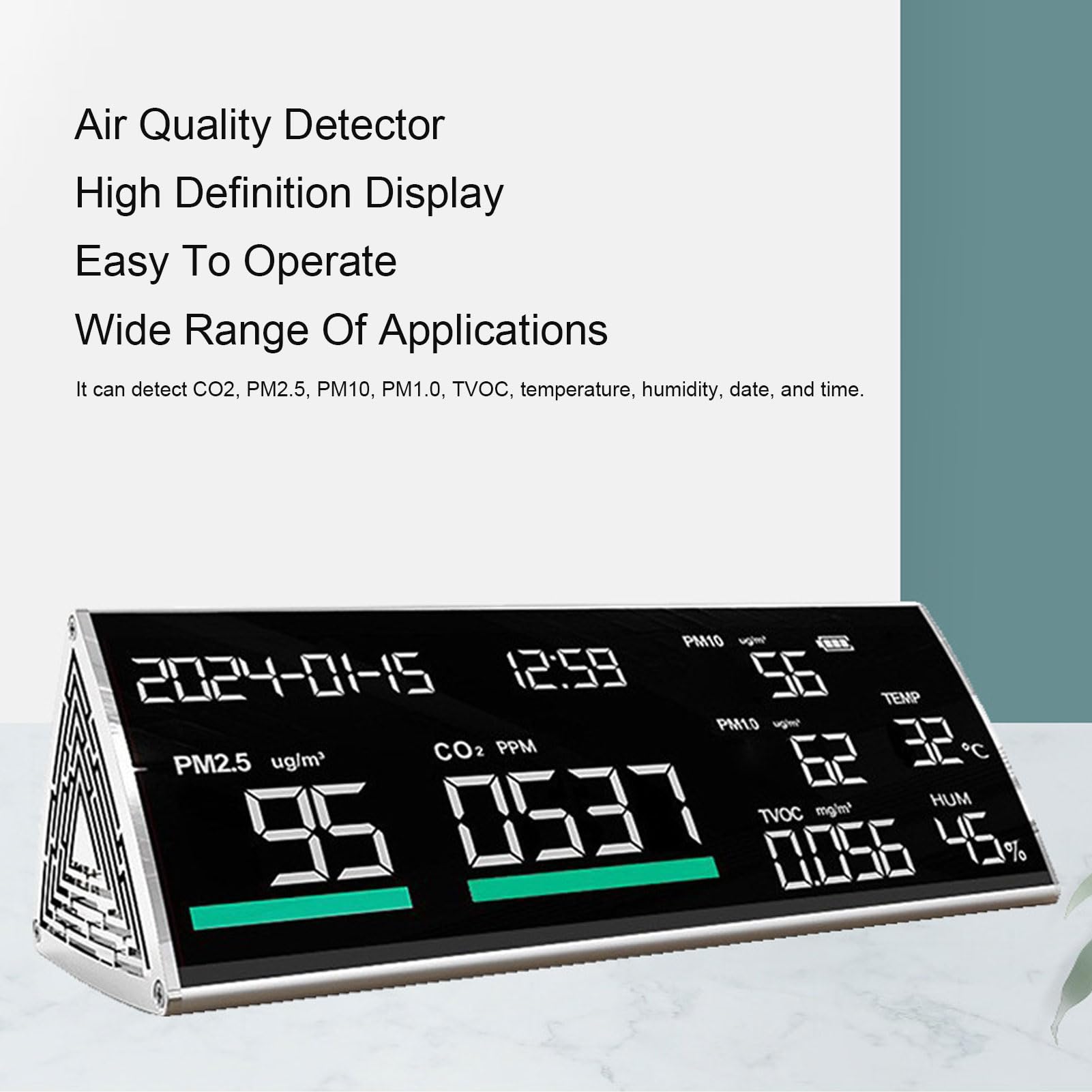 FTVOGUE Monitor de Calidad del Aire Interior, Detector de CO2 con Sensor NDIR para PM2 5 PM10 PM1 0 TVOC Temperatura Humedad Probador de Aire Doméstico Portátil con Batería de 5000 MAh (BLACK)