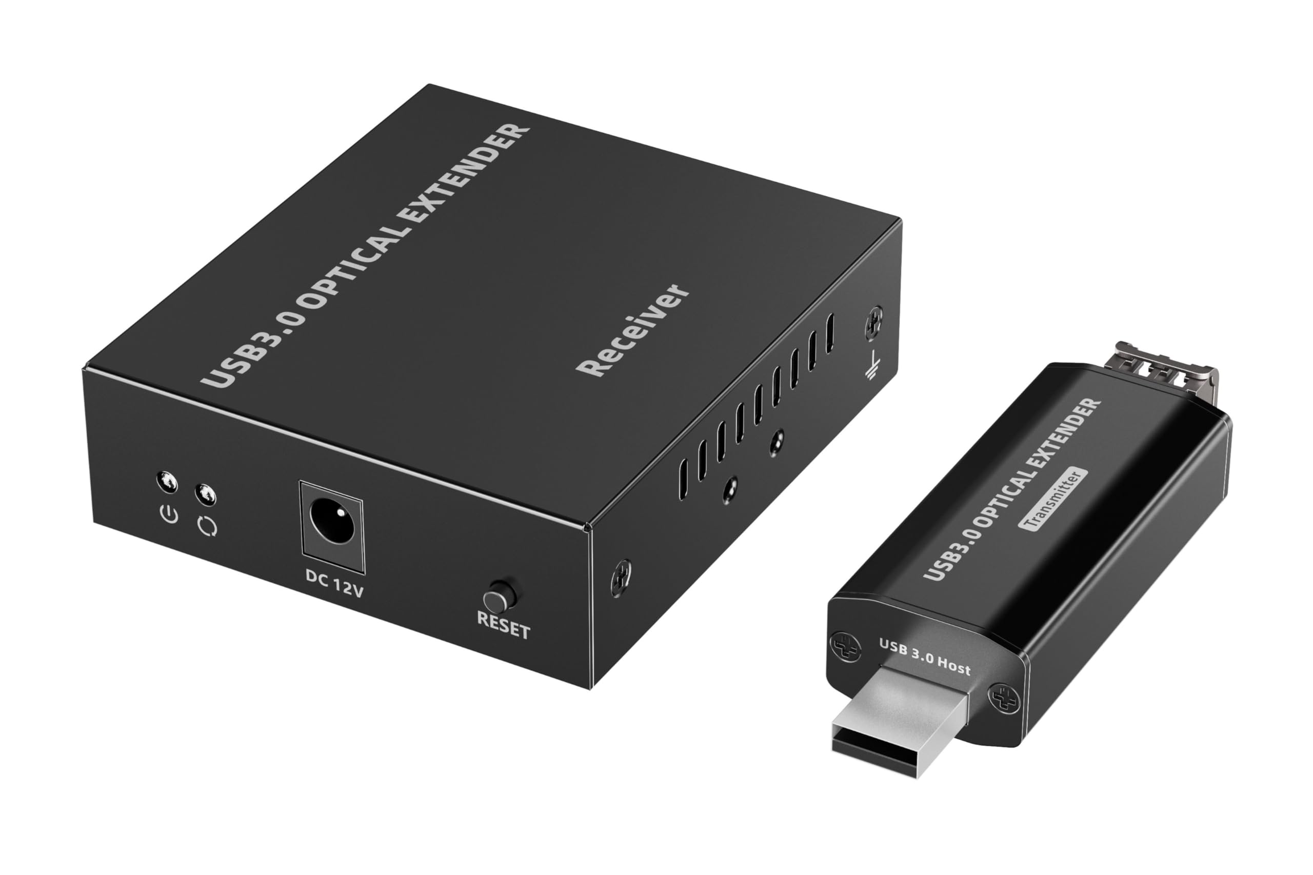 PremiumCord Extender Ottico USB a 4 Porte fino a 300 m, USB 3.2 SuperSpeed ​​5 Gbit/s, Extender in Fibra Multimodale, Alloggiamento In Metallo, Nero