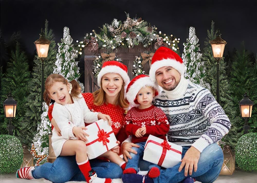 Avezano Weihnachts-Fotohintergrund – Winter-Scheune Motiv (2,4 X 1,8 M) | Für Familienfotos, Partys & Deko