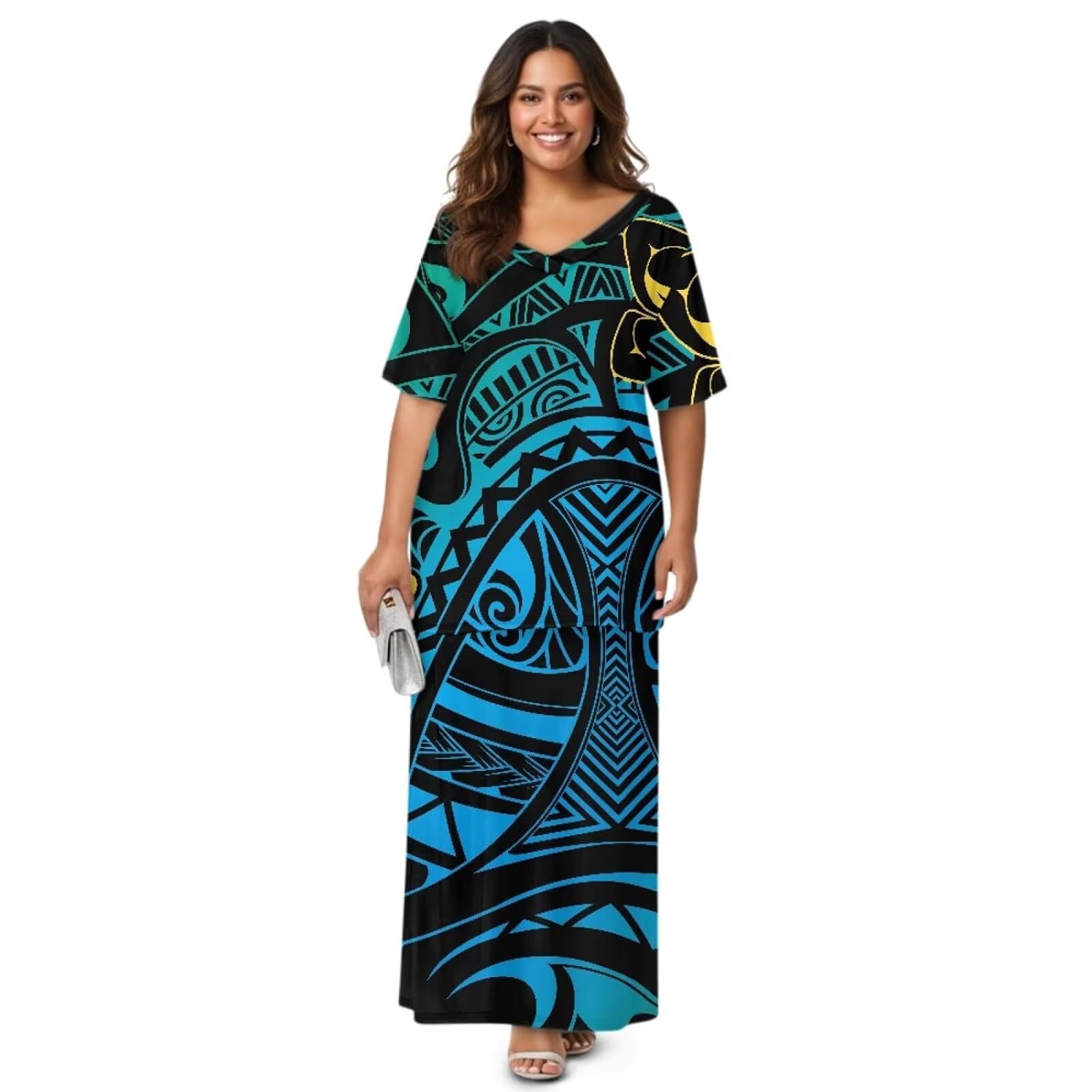 2025 Polynesian Tribal Design Samoan Puletasi Set Ptaha Plus Size Womens Top and Skirts Two Piece Set Dress