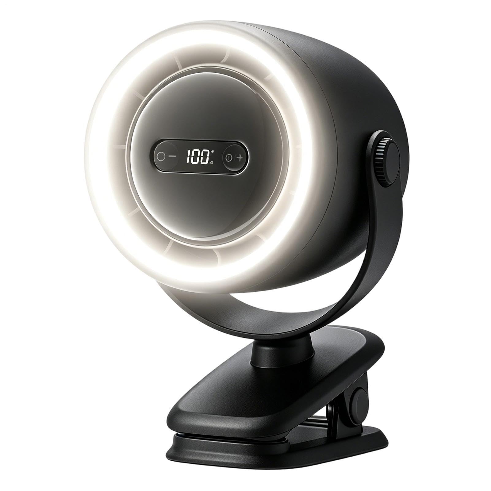 Ventilatore a Clip Ricaricabile 100 Velocità Con Luce Notturna | Ventilatore Senza Pale Personale Per Casa Ufficio Scrivania Auto SUV Camper Camion Viaggio Campeggio Esterno