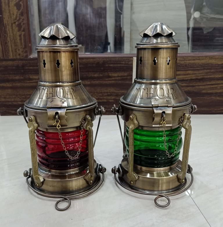 Juego de 2 faroles náuticos antiguos, faroles colgantes decorativos, navíos marinos, coleccionables, decoración del hogar, juego de 2 regalos rústicos vintage para decoración del hogar