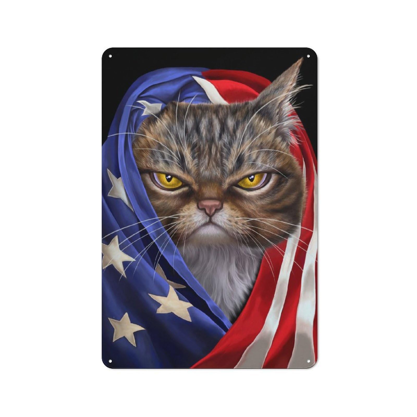 Junmoney Tabby Cat Usa Patriot Vintage-Inspired Tin Sign 30X20cm For Garage Or Workshop, For Garage, Workshop And Man Cave Decoration