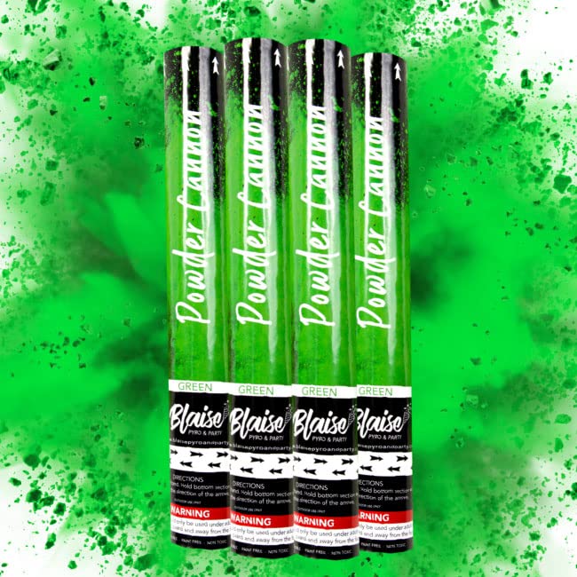 Blaise Pyro & Party Poppers de polvo verde biodegradables, cañones seguros y coloridos para cumpleaños, bodas y aniversarios, fáciles de usar, fotos memorables (verde, 16 pulgadas (paquete de 4)