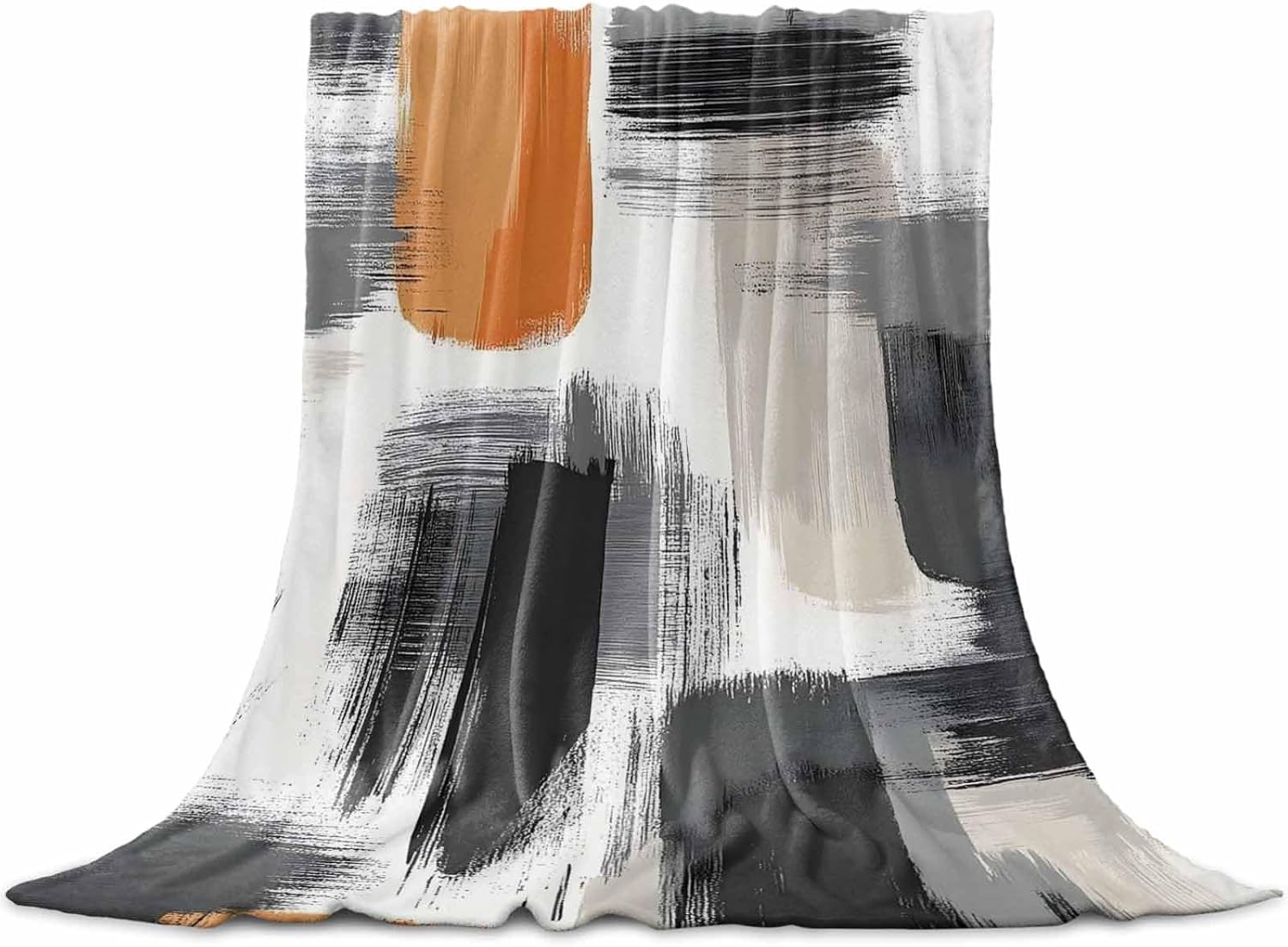 Modern Color Block Throw Blanket Microfiber Flannel Fleece Blankets,Soft Cozy Throws Warm Fuzzy Blanket for Couch Bed Sofa All Season Use,60x80Inch,Abstract Black Orange