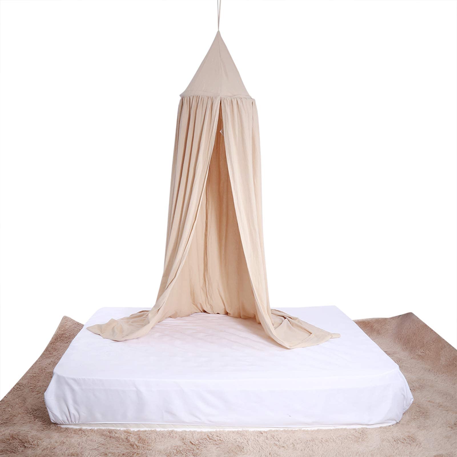 Rundes Babybett Moskitonetz Kuppel aus Baumwolle, Khaki Baldachin Vorhang für Kinderbett mit Stahlring, 235cm Höhe, 50cm Durchmesser, inkl. Montagezubehör