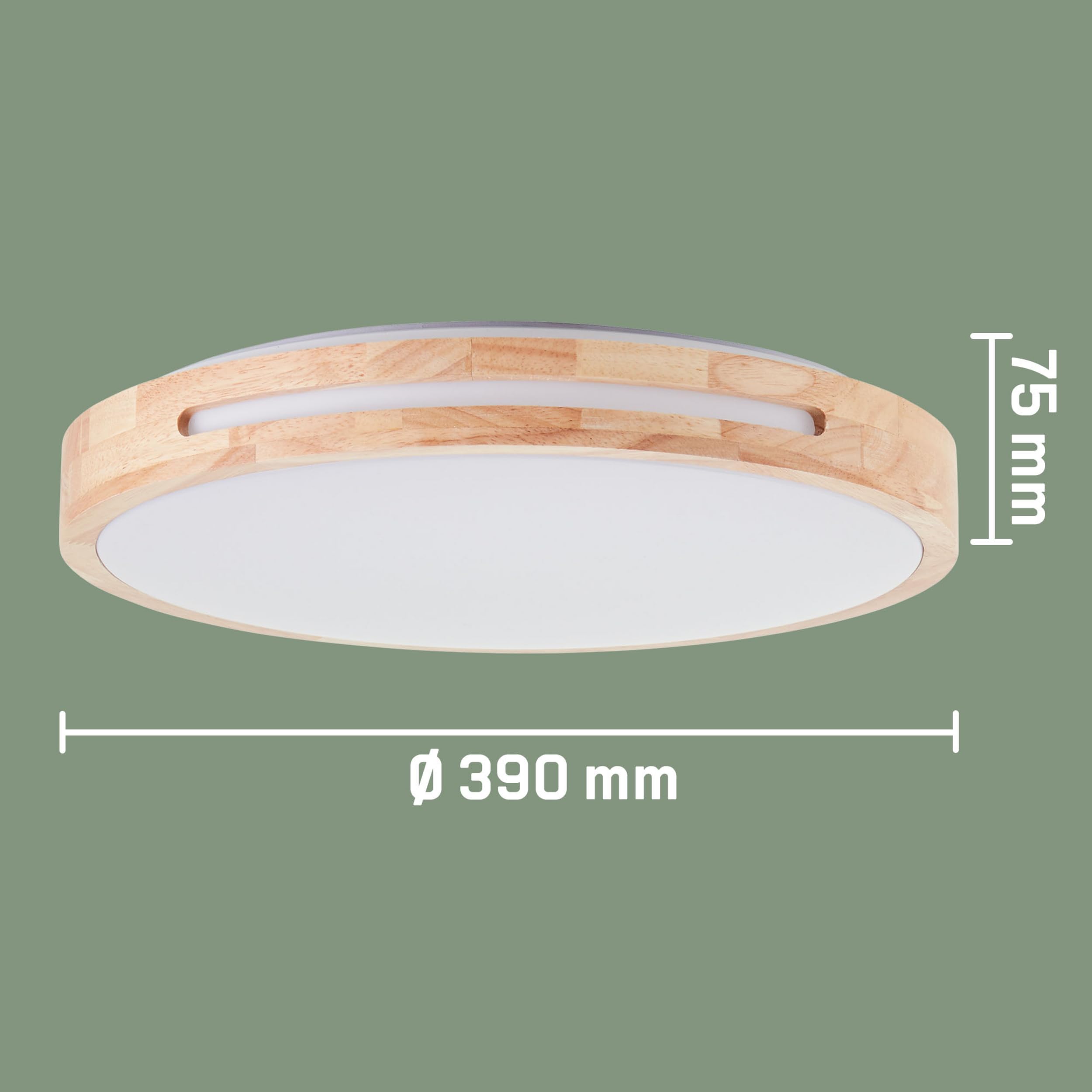 Lightbox Aplique y plafón LED regulador de intensidad de 3 pasos y marco de madera marrón claro de árbol de caucho y color de luz blanco cálido (3000 K) | Ø 39 cm | 24 W | 2100 lm | fabricado en