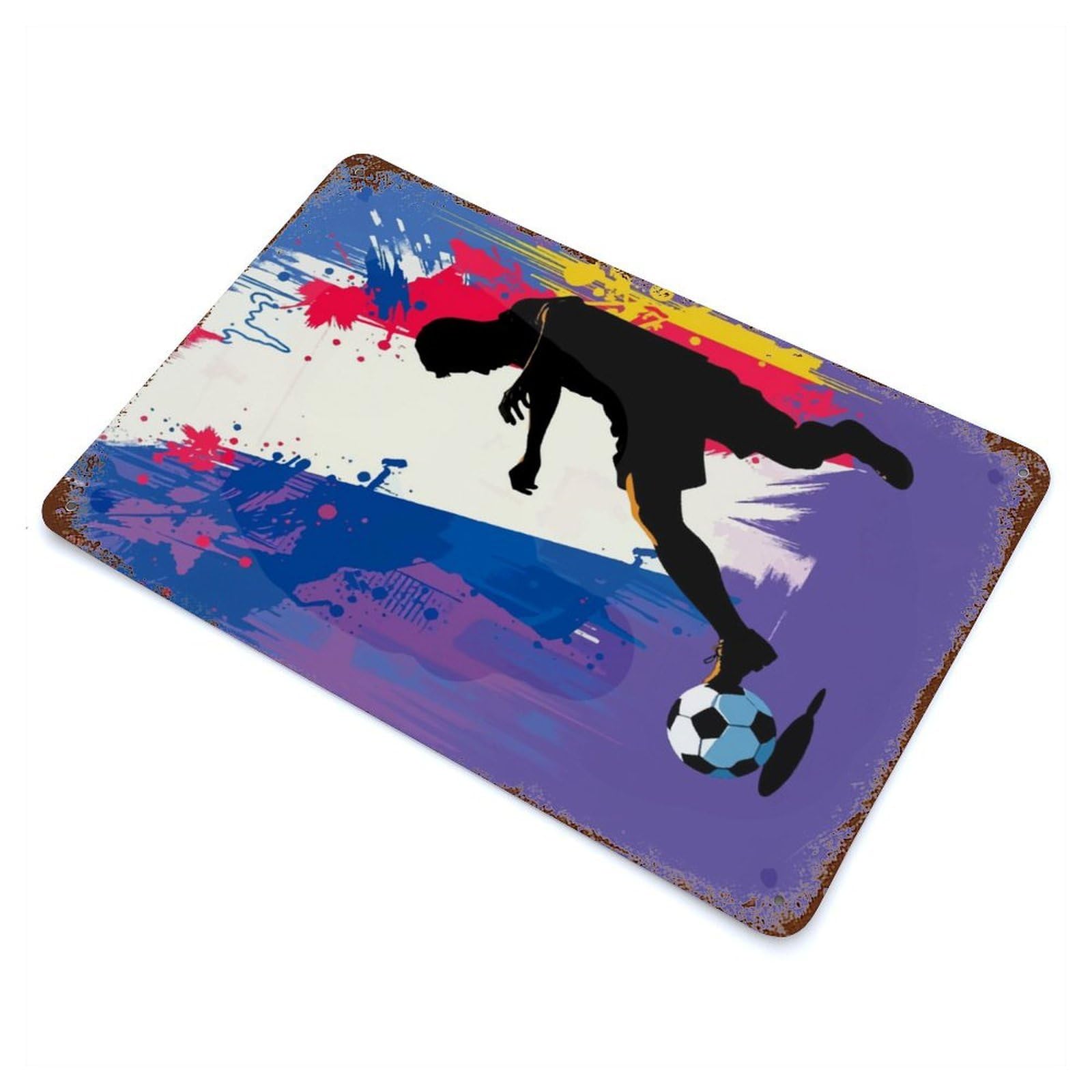 France Soccer Player Silhouette Rust Effect Tin Sign 11.8"x7.9", Ideal for Farmhouse, Kitchen And Entryway Decor