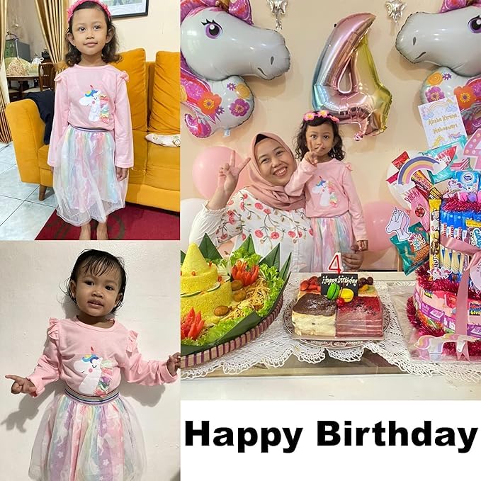 Image of HIKUJ Girls Skirt Top Set Poly Cotton | Unicorn Printed Full Sleeve Top With Flared Skirt | Kid Girls Cute Dress| Girls Birthday Dress Set