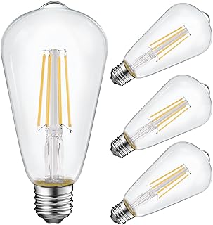 Energetic ST19 Vintage LED Edison Bulbs, 60 Watt Equivalent, ST64 LED Filament Bulbs, CRI 95+, Daylight 5000K, Non-Dimmable, E26 Standard Base, UL Listed, 4 Pack