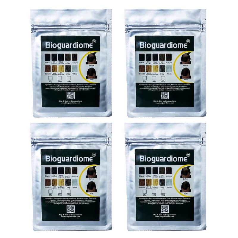 Bioguardiome Hair Building Fiber Refill Bag Black, Powder Based Fibers Natural Hair Thickening Fibre For Thin Hair Men, Women Cover Bald Spot - 25gm Pack Of 4 Black