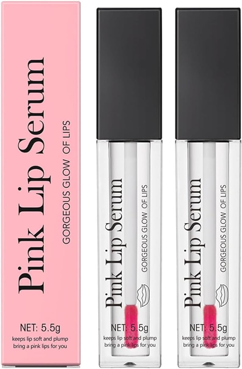 2PCS Pink Lip Serum Plumper, Color Changing Lip Gloss, Pink Lip Serum Plump Gorgeous Glow of Lips, Pink Lip Serum Plumping, Glow Color Changing Lip Oil