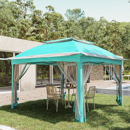 Joyside 11'x11' Pop Up Gazebo for Patios Gazebo Canopy Tent with Sidewalls Outdoor Gazebo with Mosquito Netting Pop Up Canopy Shelter Wedding Tent with Aqua Shade(Aqua Blue)