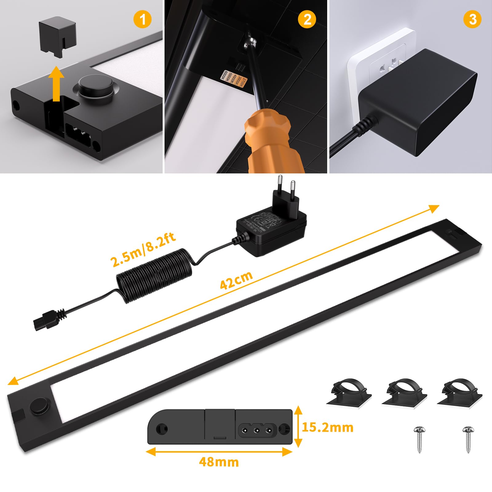 WOBANE Luz LED Cocina Bajo Mueble Enchufable, Regulable Luces para Gabinete 42 cm, 5 Temperaturas de Color Lampara para Interior, Estante, Escritorio, Encimeras de Cocina, Lavanderías