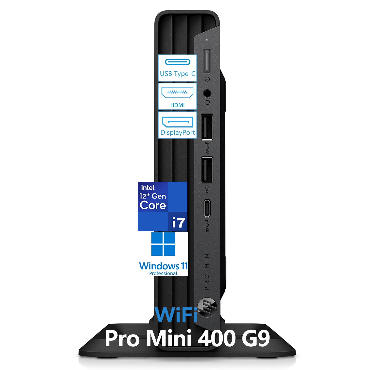 HP Pro Mini 400 G9 Mini PC Business Desktop Computer, Intel 12-Core i7-12700T, 16GB DDR4 RAM, 512GB PCIe SSD, WiFi, Bluetooth, RJ-45, 2 DisplayPort + 2 Type-C + HDMI, Keyboard & Mouse, Windows 11 Pro